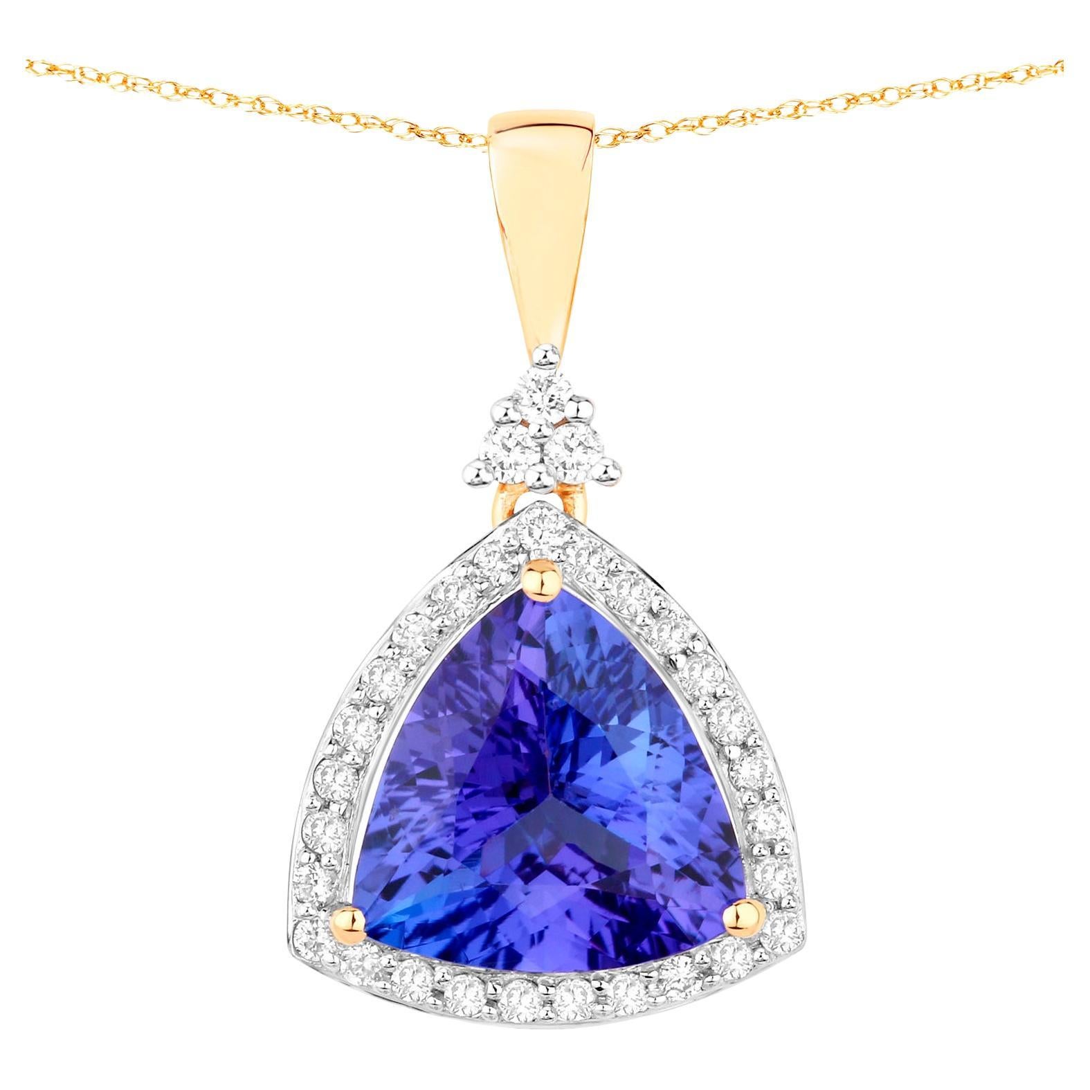 Tanzanite Pendant Necklace Diamonds 3.13 Carats 14K Yellow Gold