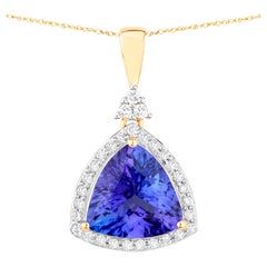 Tanzanite Pendant Necklace Diamonds 3.13 Carats 14K Yellow Gold