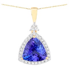 Tanzanite Pendant Necklace Diamonds 3.13 Carats 14K Yellow Gold