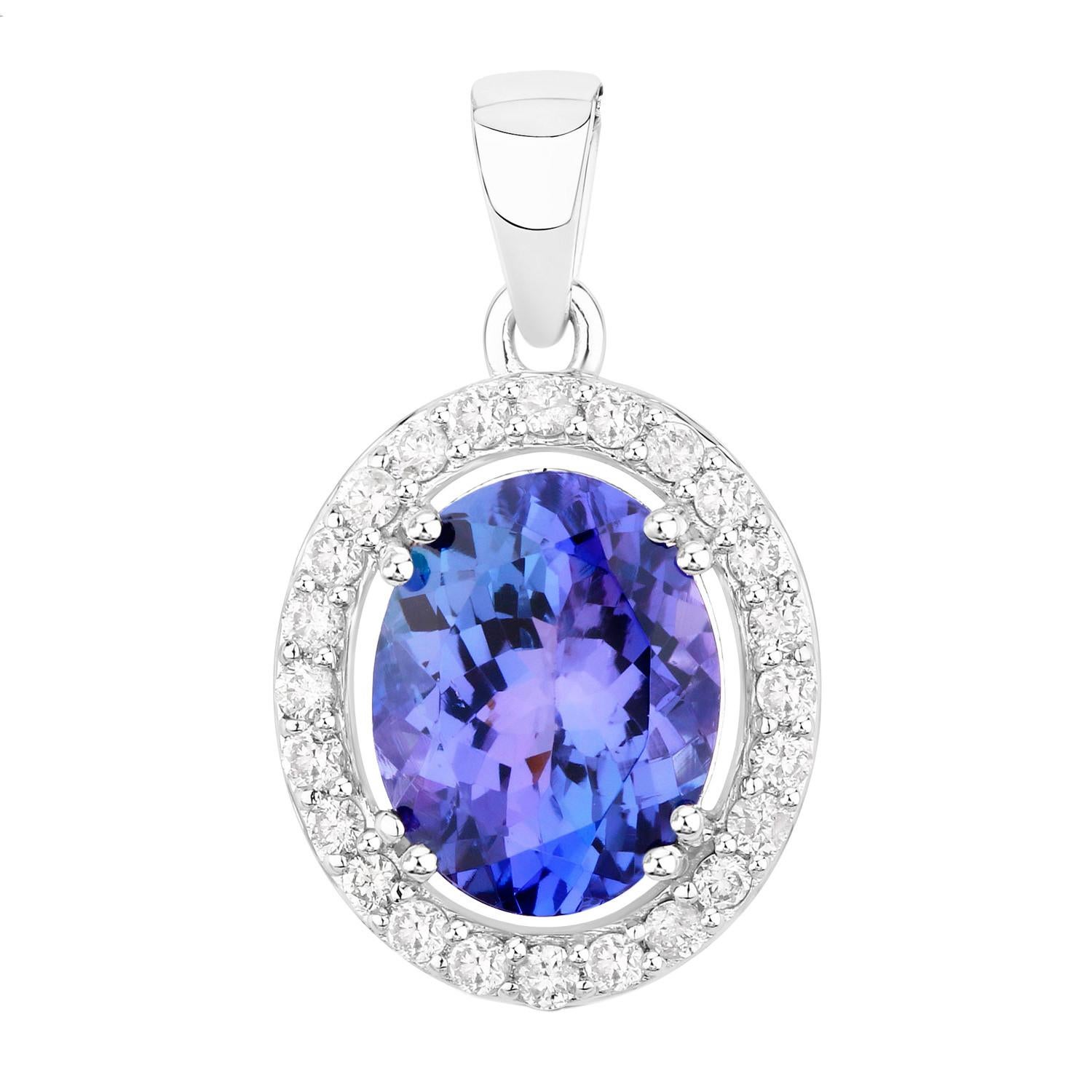Tanzanite Pendant Necklace Diamonds 3.2 Carats 14K White Gold In Excellent Condition For Sale In Aliso Viejo, CA