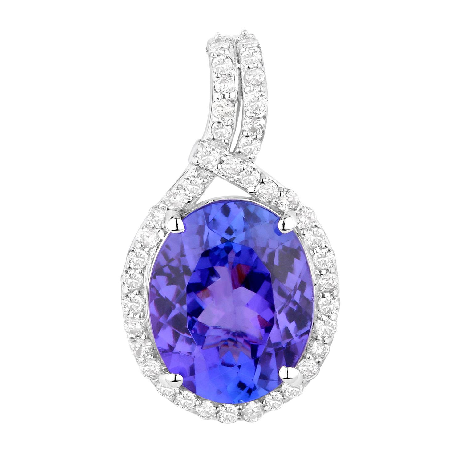 Tanzanite Pendant Necklace Diamonds 3.2 Carats 14K White Gold In Excellent Condition For Sale In Aliso Viejo, CA