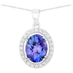 Tanzanite Pendant Necklace Diamonds 3.2 Carats 14K White Gold