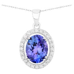 Collier pendentif tanzanite 3,2 carats et or blanc 14 carats