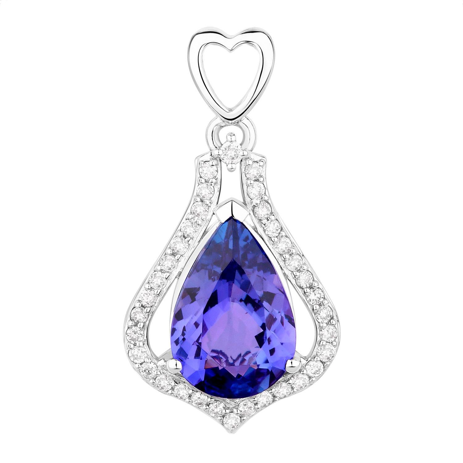 Tanzanite Pendant Necklace Diamonds 3.29 Carats 14K White Gold In Excellent Condition For Sale In Aliso Viejo, CA