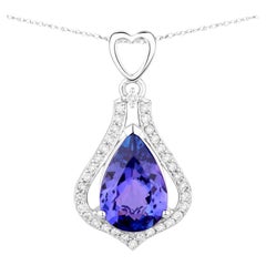 Tanzanite Pendant Necklace Diamonds 3.29 Carats 14K White Gold