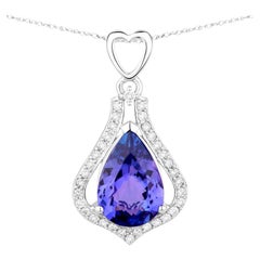 Tanzanite Pendant Necklace Diamonds 3.29 Carats 14K White Gold