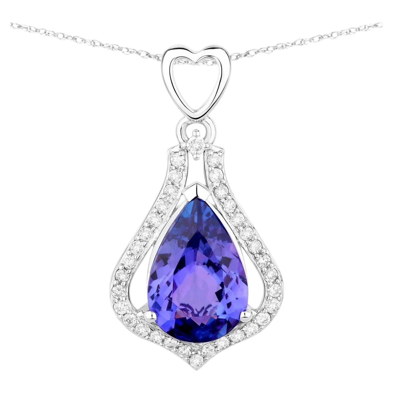 Collana con ciondolo di tanzanite Diamanti 3,29 carati Oro bianco 14K