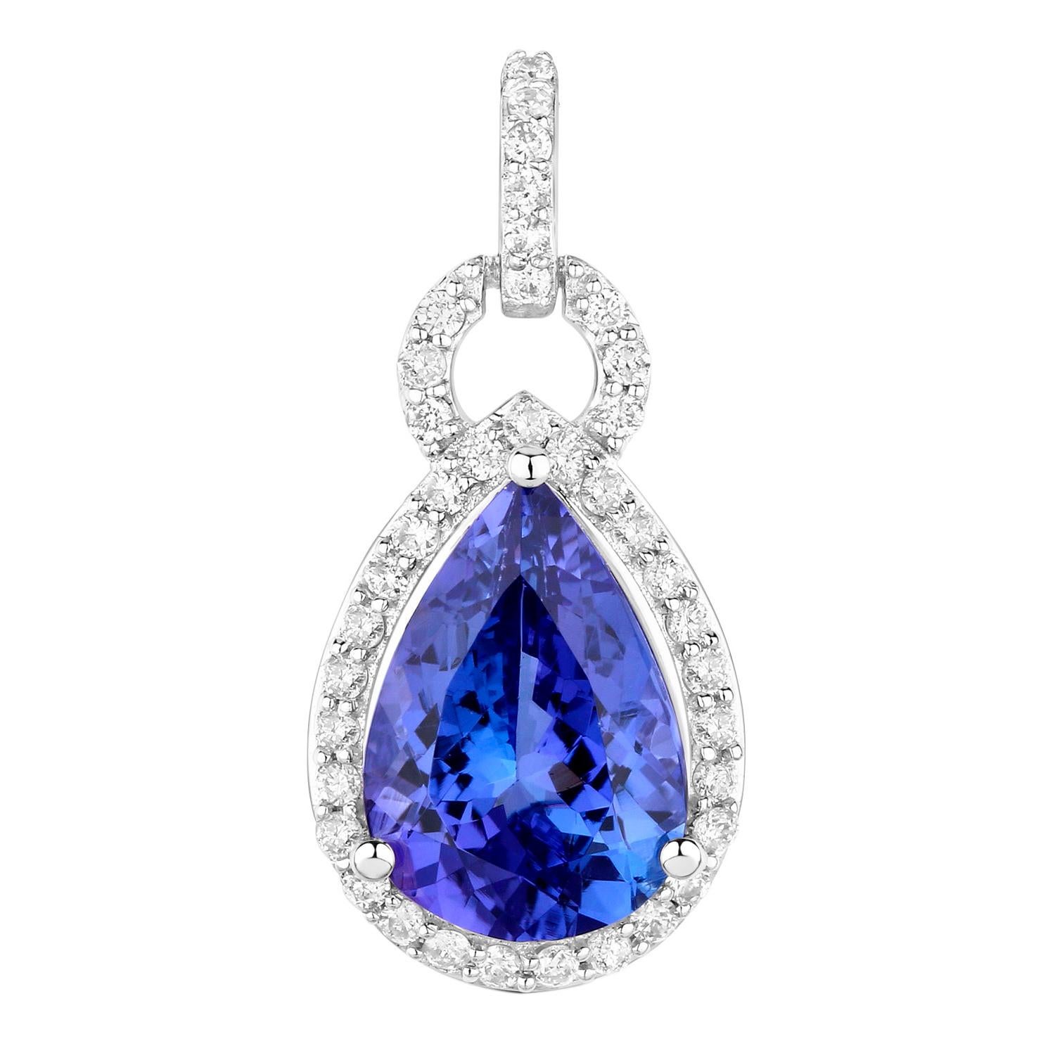 Tanzanite Pendant Necklace Diamonds 3.48 Carats 14K White Gold In Excellent Condition For Sale In Aliso Viejo, CA