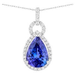 Tanzanite Pendant Necklace Diamonds 3.48 Carats 14K White Gold
