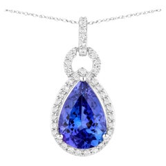 Tanzanite Pendant Necklace Diamonds 3.48 Carats 14K White Gold