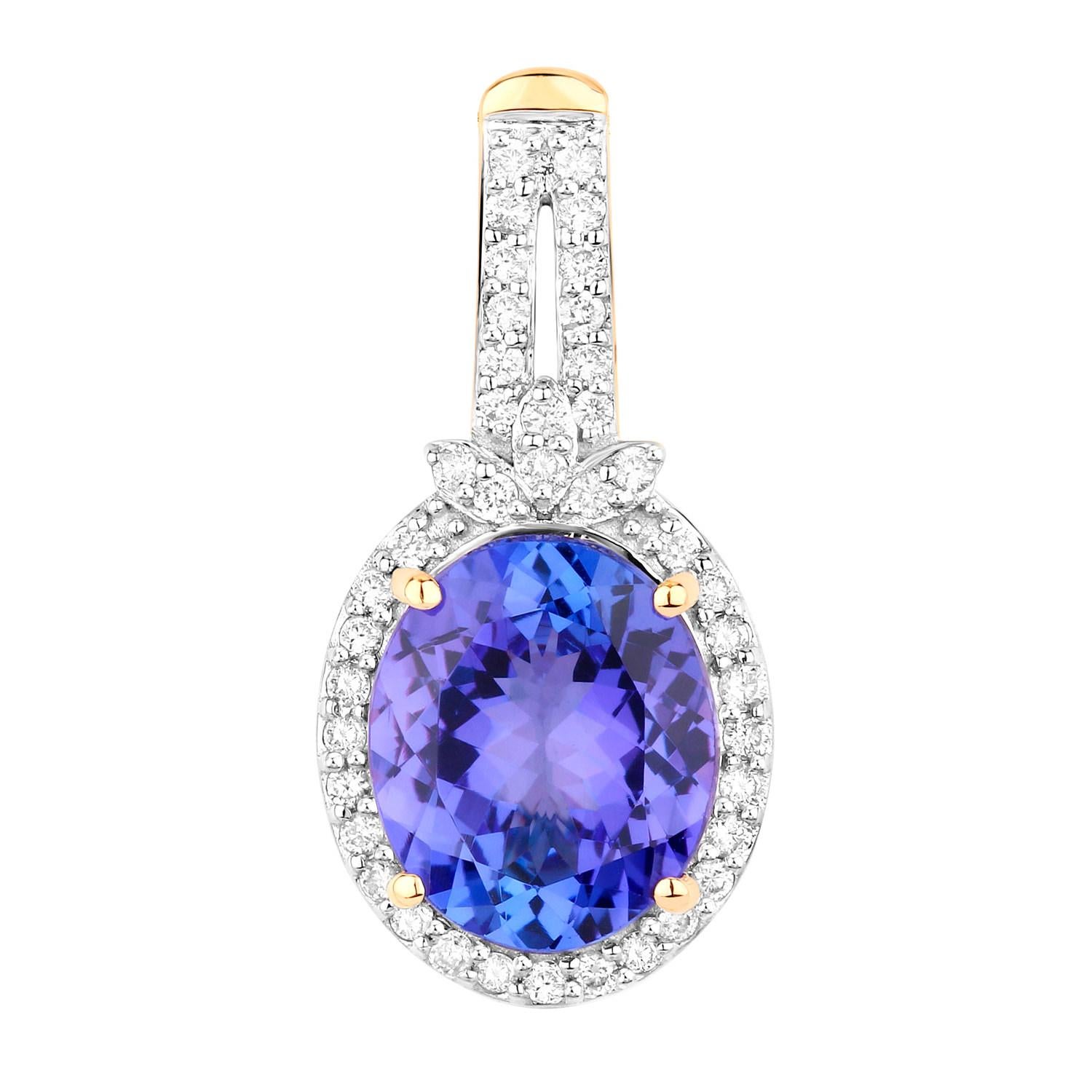 Collier pendentif tanzanite diamants 3,73 carats or jaune 14 carats Excellent état - En vente à Aliso Viejo, CA