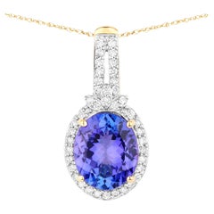 Tanzanite Pendant Necklace Diamonds 3.73 Carats 14K Yellow Gold