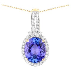 Tanzanite Pendant Necklace Diamonds 3.73 Carats 14K Yellow Gold