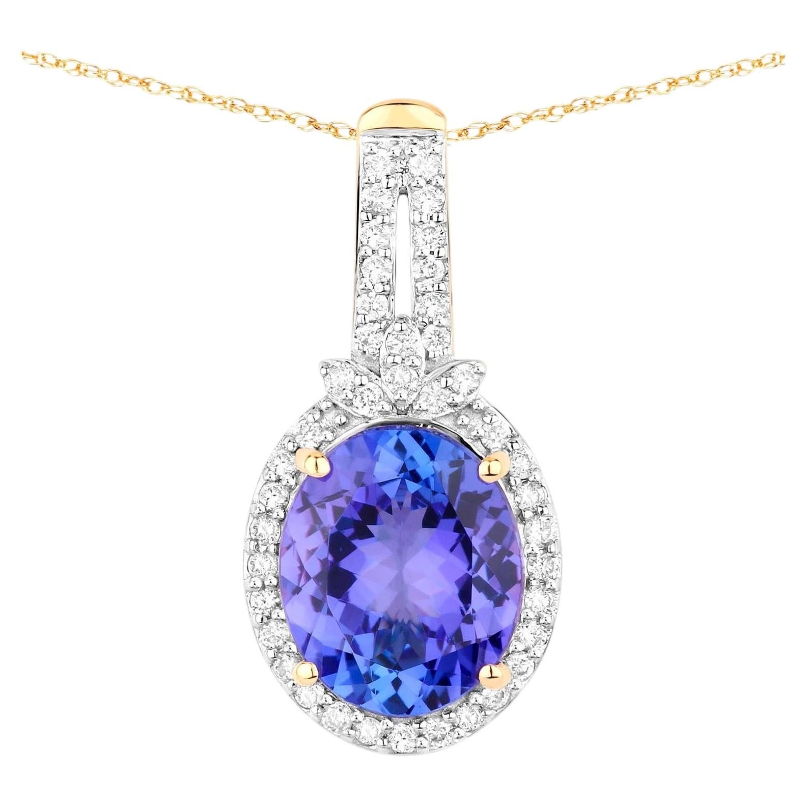 Collana con ciondolo di tanzanite Diamanti 3,73 carati Oro giallo 14K