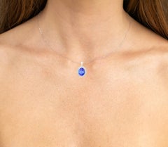Tansanit-Anhänger Halskette Diamanten 3,88 Karat 14K Weißgold