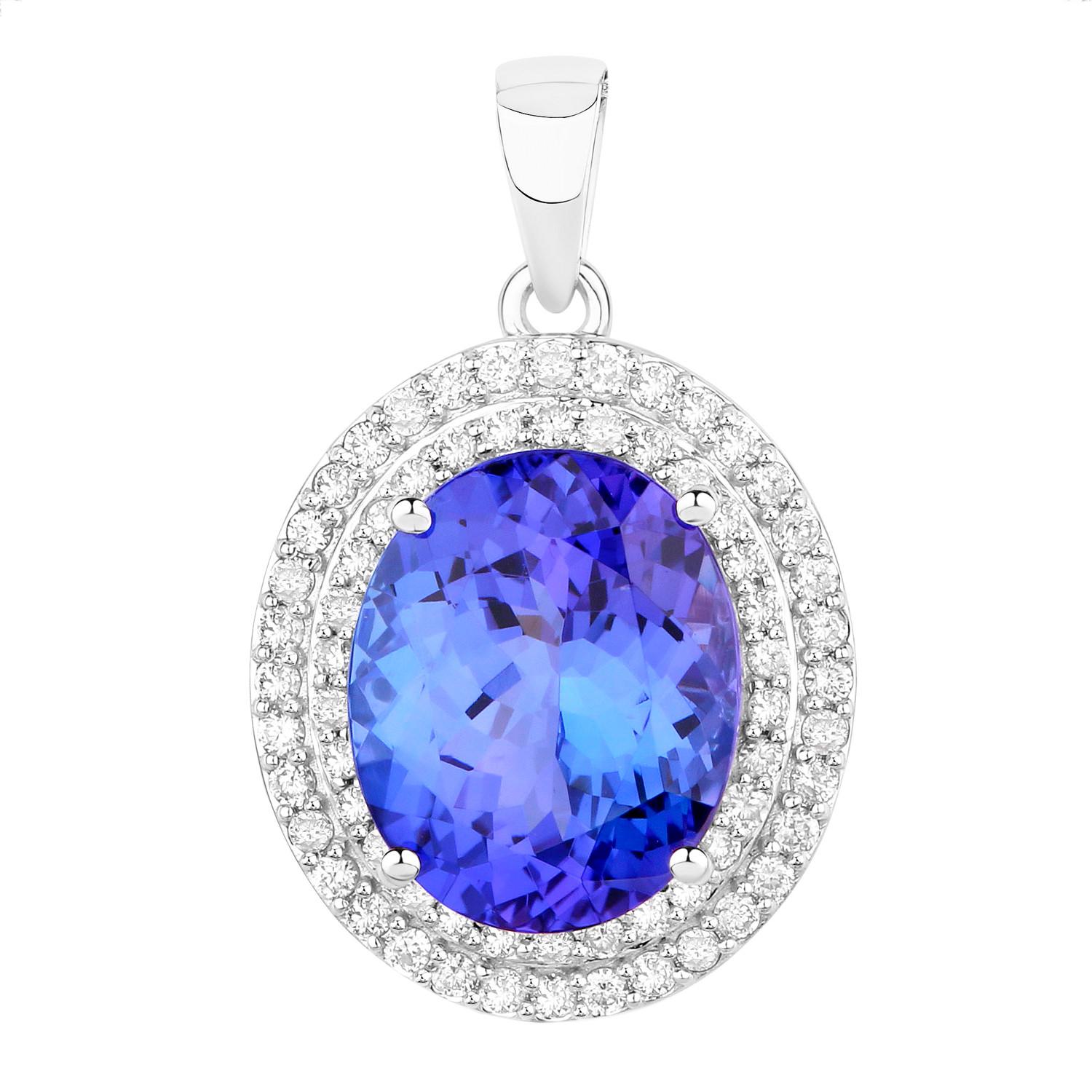 Tanzanite Pendant Necklace Diamonds 3.88 Carats 14K White Gold In Excellent Condition For Sale In Aliso Viejo, CA