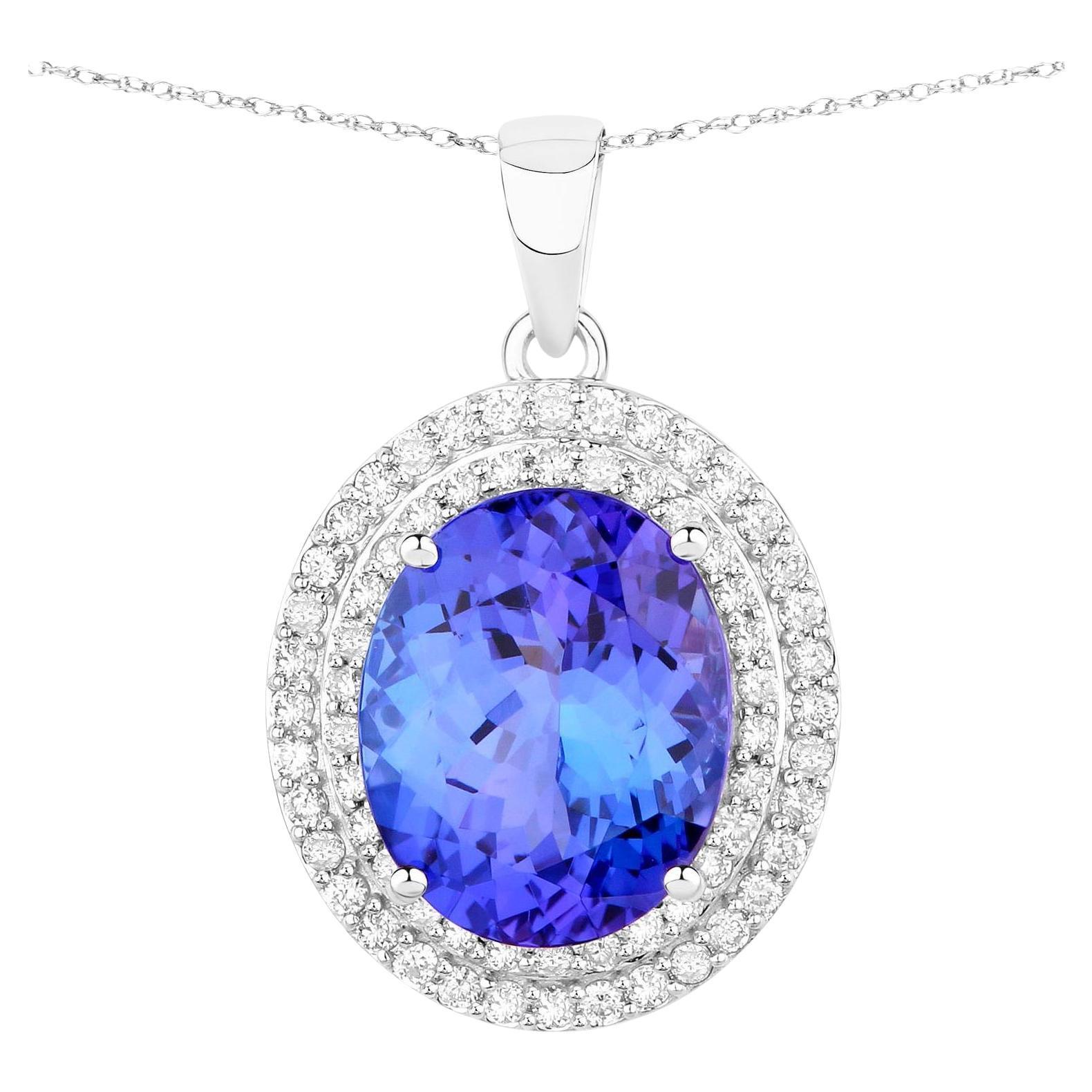 Tanzanite Pendant Necklace Diamonds 3.88 Carats 14K White Gold