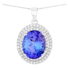 Tanzanite Pendant Necklace Diamonds 3.88 Carats 14K White Gold