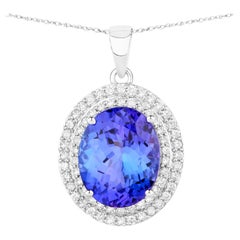 Tansanit-Anhänger Halskette Diamanten 3,88 Karat 14K Weißgold
