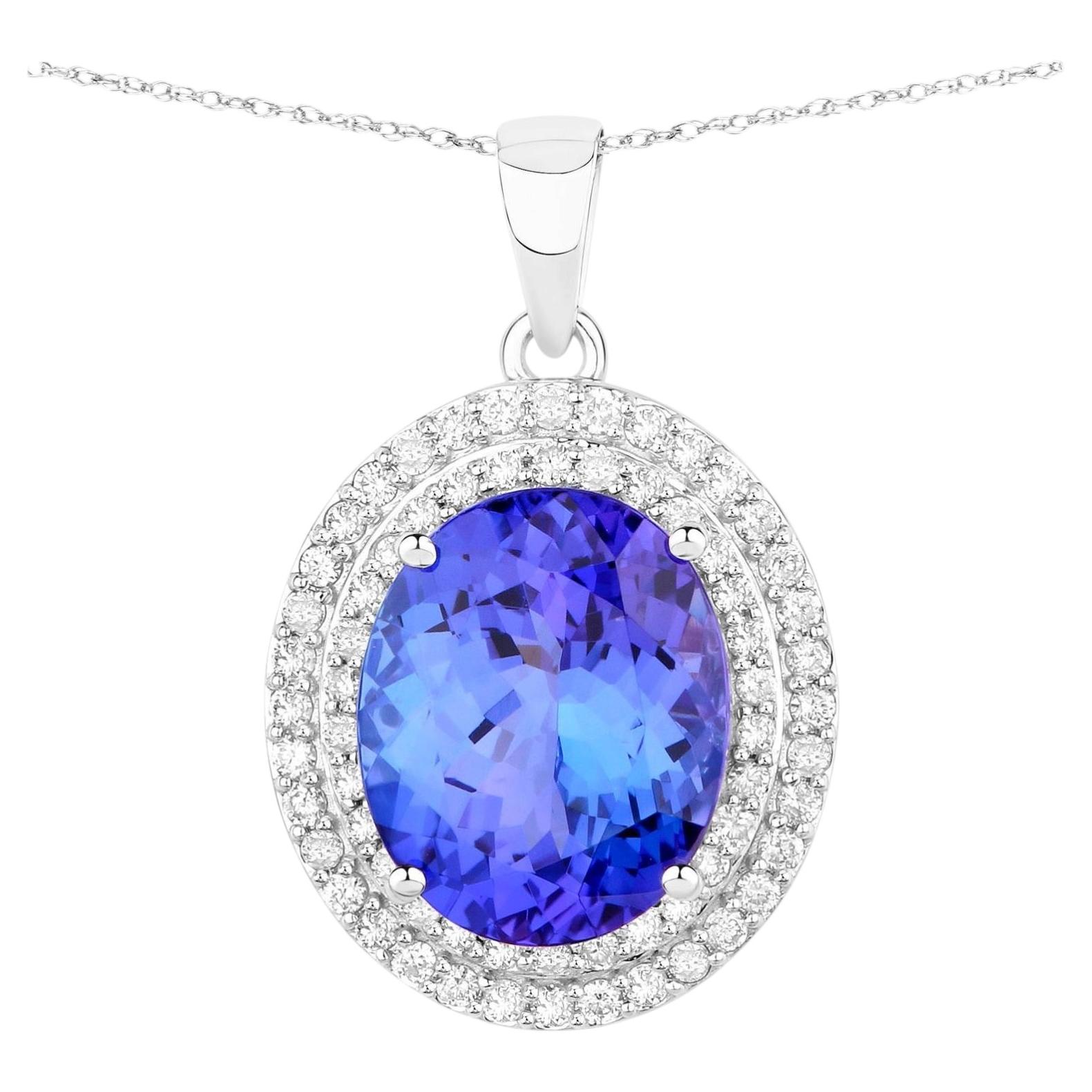 Tanzanite Pendant Necklace Diamonds 3.88 Carats 14K White Gold