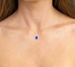 Tansanit-Anhänger Halskette Diamanten 3.9 Karat 14K Gelbgold