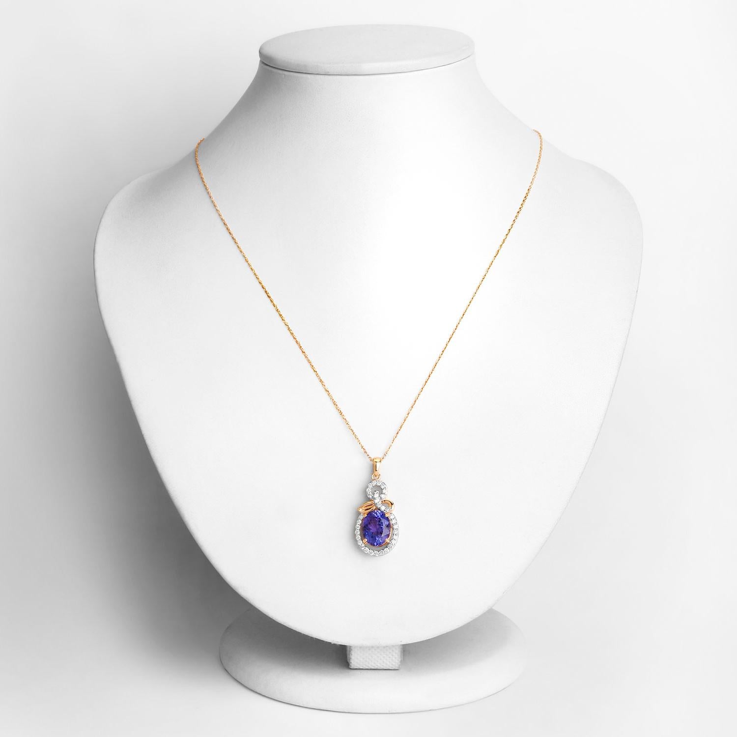 Oval Cut Tanzanite Pendant Necklace Diamonds 3.9 Carats 14K Yellow Gold For Sale
