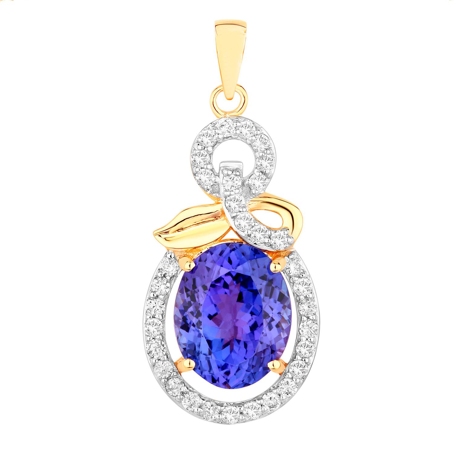 Tanzanite Pendant Necklace Diamonds 3.9 Carats 14K Yellow Gold In Excellent Condition For Sale In Aliso Viejo, CA