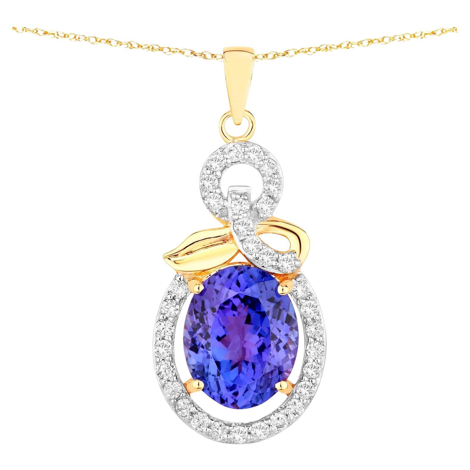 Tanzanite Pendant Necklace Diamonds 3.9 Carats 14K Yellow Gold