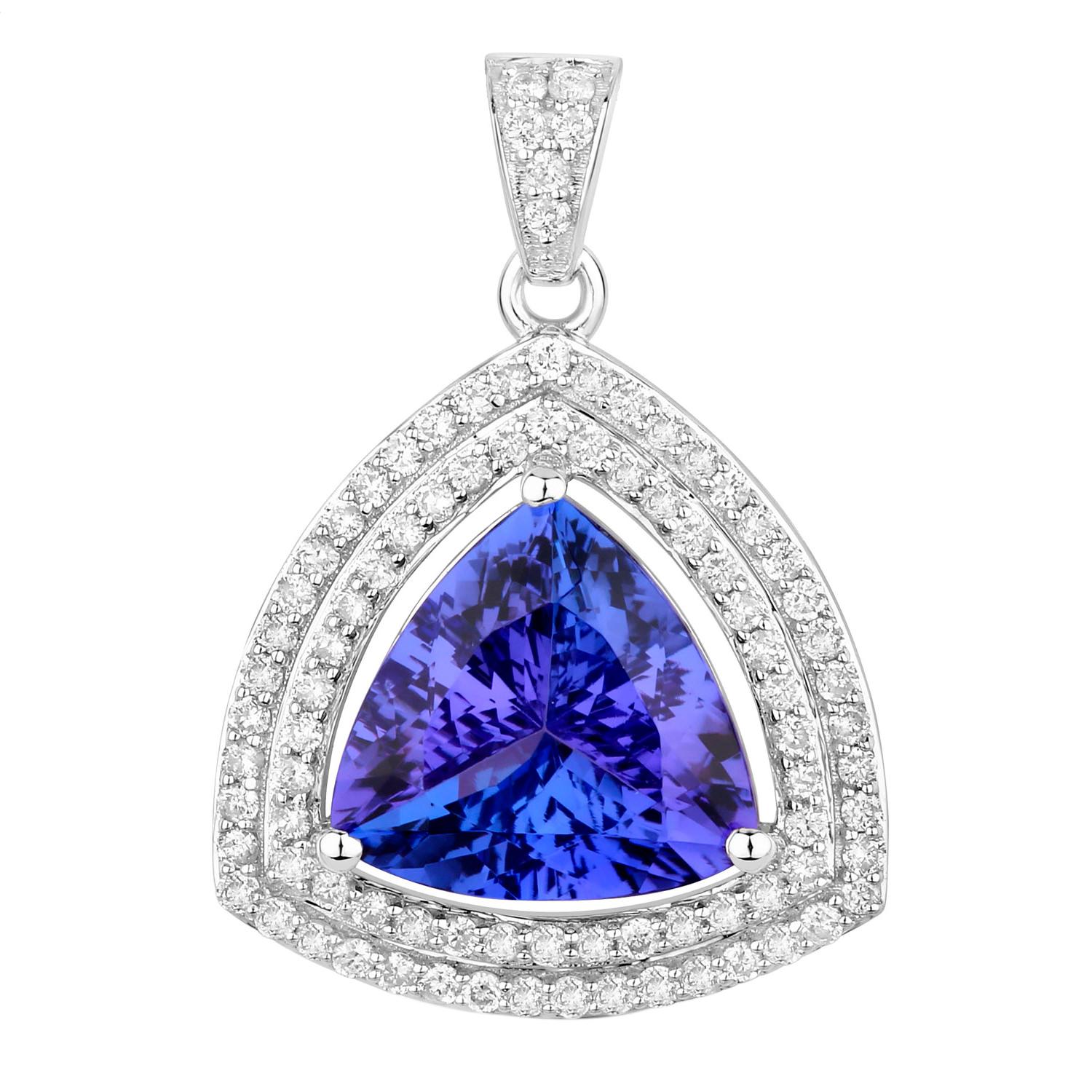 Tanzanite Pendant Necklace Diamonds 3.92 Carats 14K White Gold In Excellent Condition For Sale In Aliso Viejo, CA