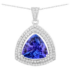 Collar Colgante Tanzanita Diamantes 3.92 Quilates Oro Blanco 14K
