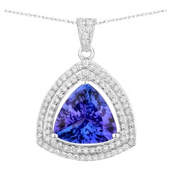 Tanzanite Pendant Necklace Diamonds 3.92 Carats 14K White Gold