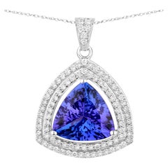 Tanzanite Pendant Necklace Diamonds 3.92 Carats 14K White Gold