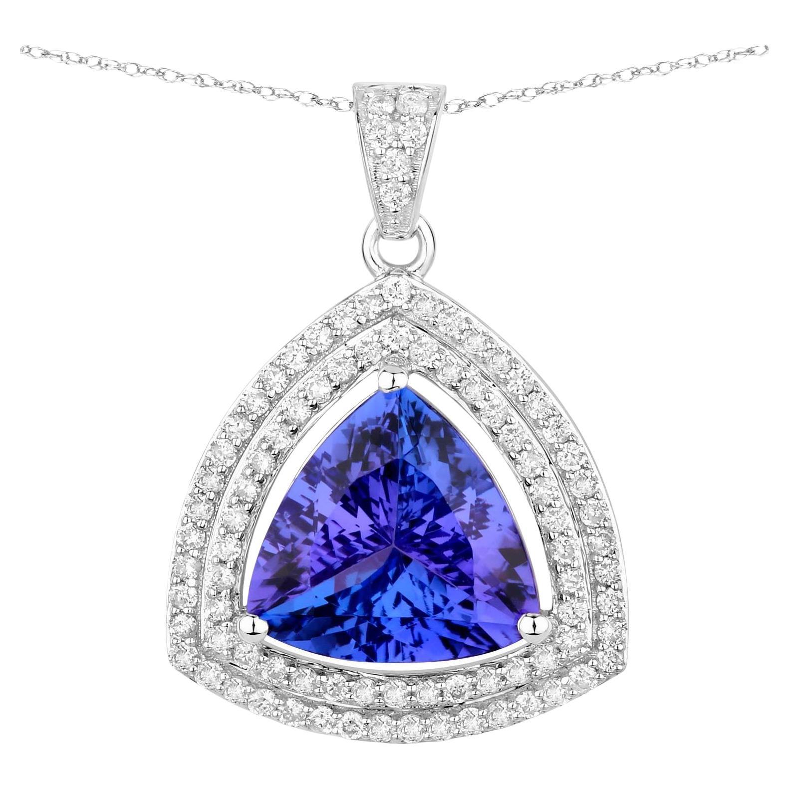 Tanzanite Pendant Necklace Diamonds 3.92 Carats 14K White Gold
