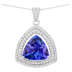 Tanzanite Pendant Necklace Diamonds 3.92 Carats 14K White Gold
