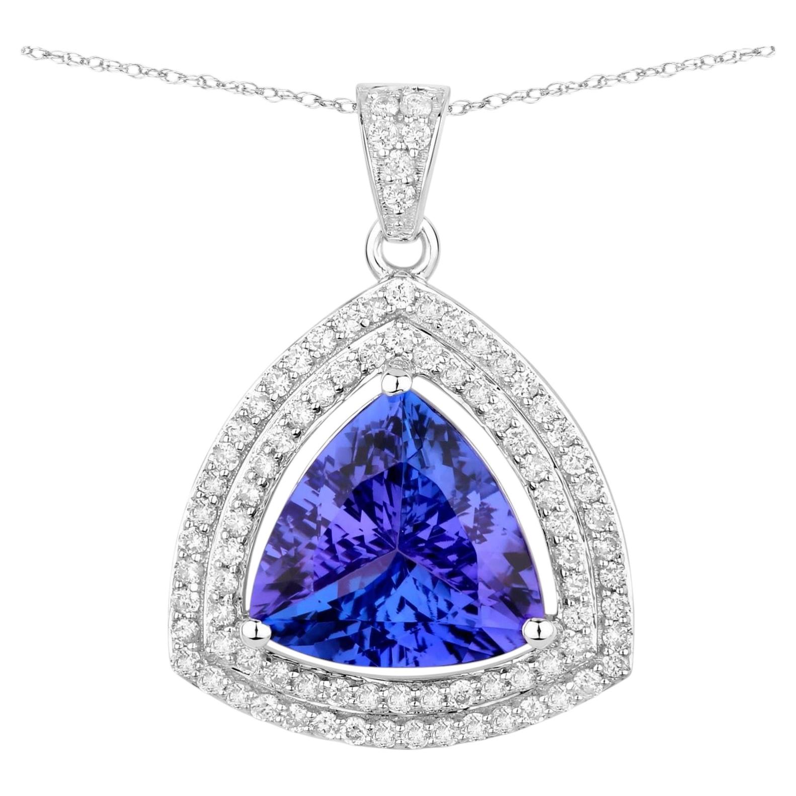 Tanzanite Pendant Necklace Diamonds 3.92 Carats 14K White Gold