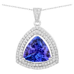 Tanzanite Pendant Necklace Diamonds 3.92 Carats 14K White Gold