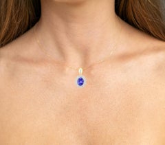Tansanit-Anhänger Halskette Diamanten 4,12 Karat 14K Gelbgold