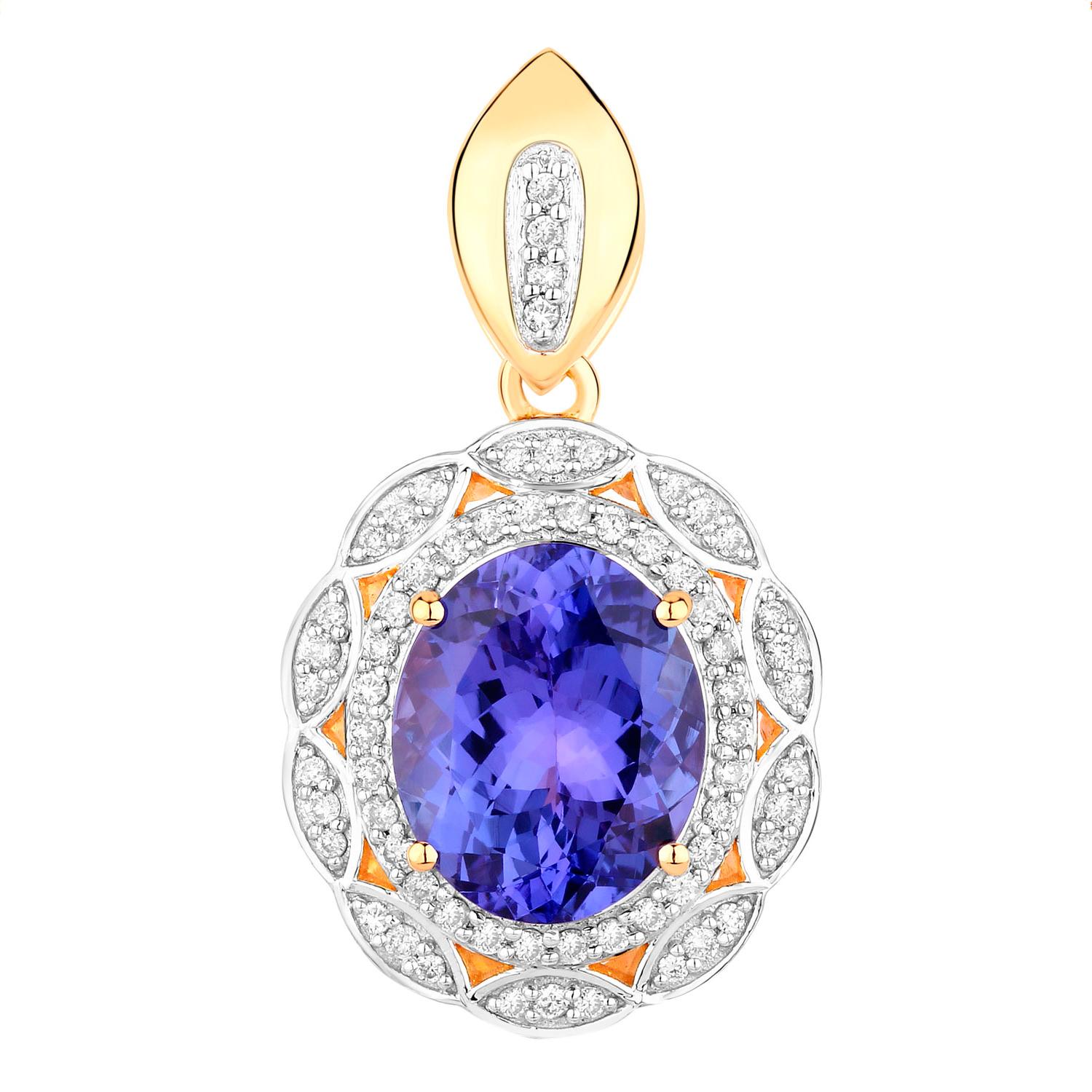 Collier pendentif tanzanite diamants 4,12 carats or jaune 14 carats Excellent état - En vente à Aliso Viejo, CA