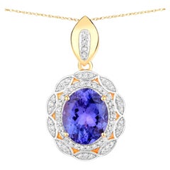 Tanzanite Pendant Necklace Diamonds 4.12 Carats 14K Yellow Gold