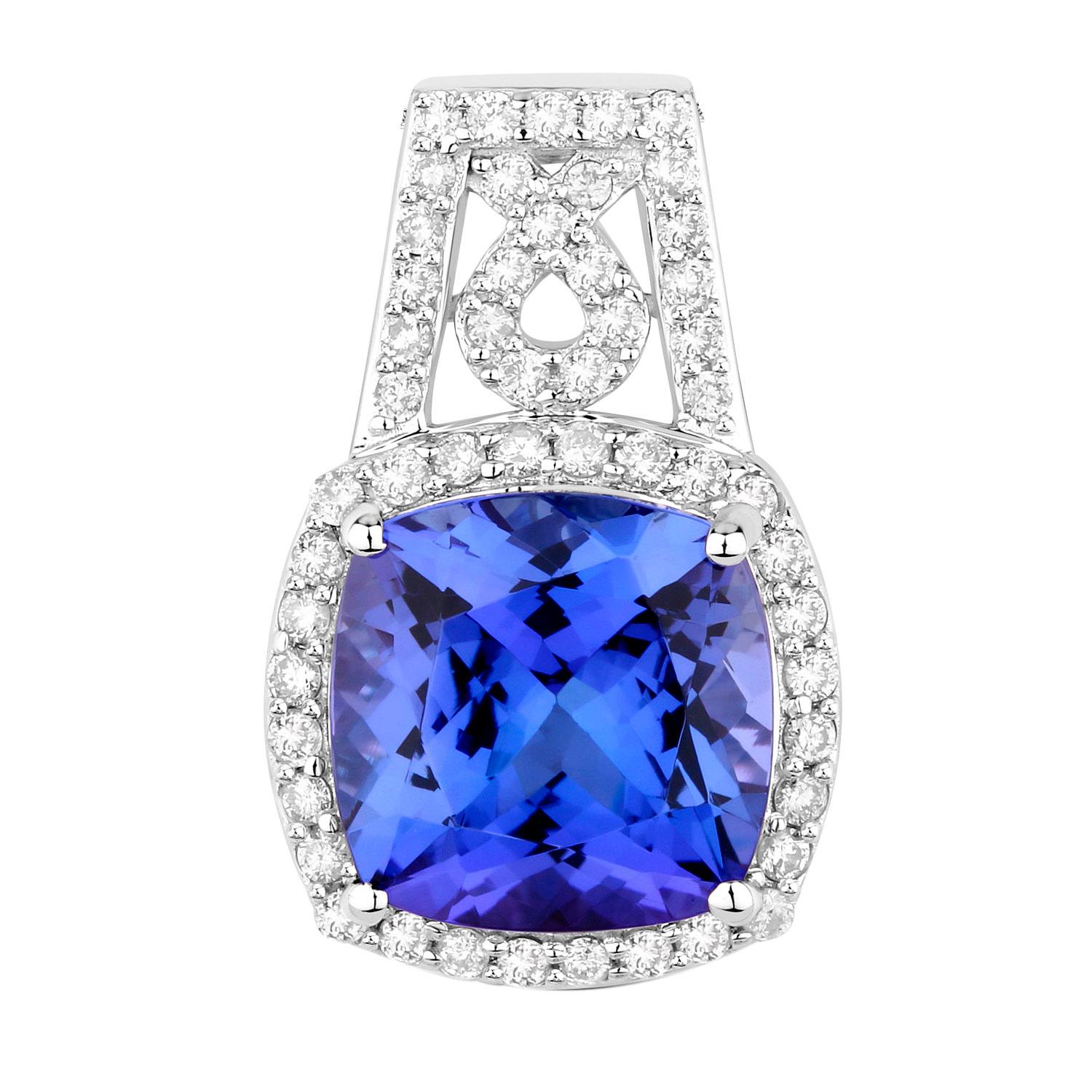 Collier pendentif tanzanite diamants 4,29 carats or blanc 14 carats Excellent état - En vente à Aliso Viejo, CA