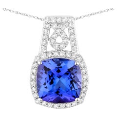 Tanzanite Pendant Necklace Diamonds 4.29 Carats 14K White Gold