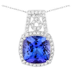 Tanzanite Pendant Necklace Diamonds 4.29 Carats 14K White Gold