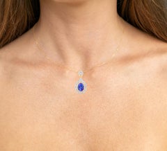 Tansanit-Anhänger Halskette Diamanten 4,38 Karat 14K Gelbgold