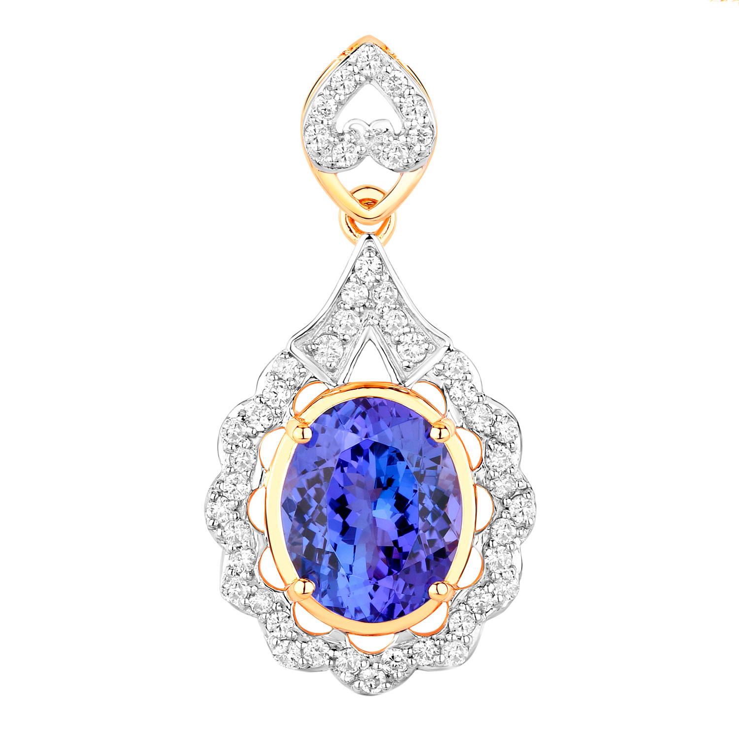 Tanzanite Pendant Necklace Diamonds 4.38 Carats 14K Yellow Gold In Excellent Condition For Sale In Aliso Viejo, CA