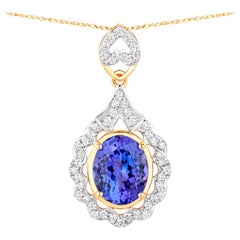 Tanzanite Pendant Necklace Diamonds 4.38 Carats 14K Yellow Gold