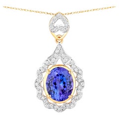 Tanzanite Pendant Necklace Diamonds 4.38 Carats 14K Yellow Gold