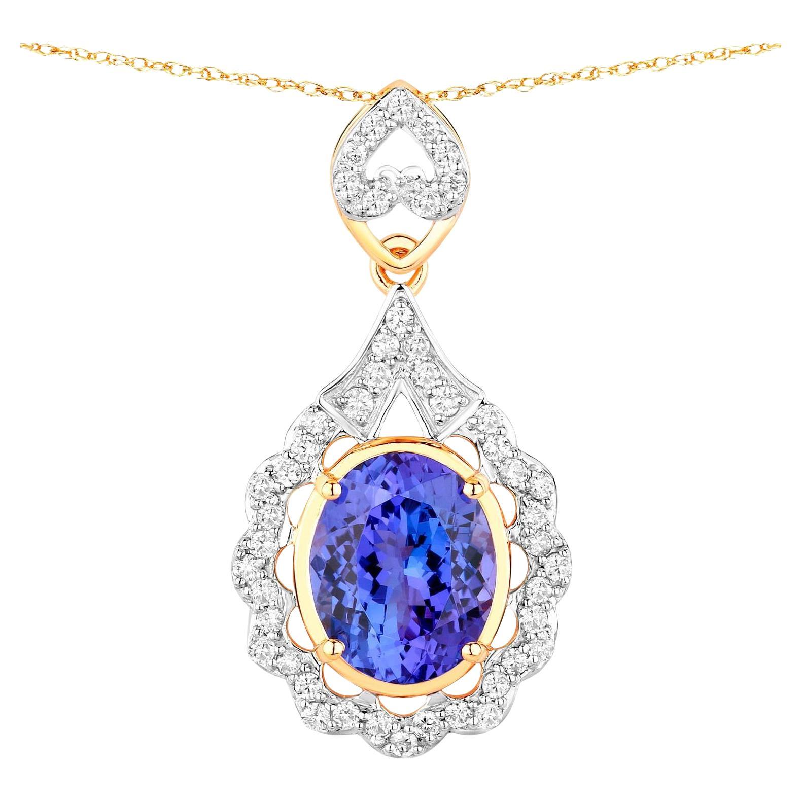 Collar Colgante Tanzanita Diamantes 4.38 Quilates Oro Amarillo 14K