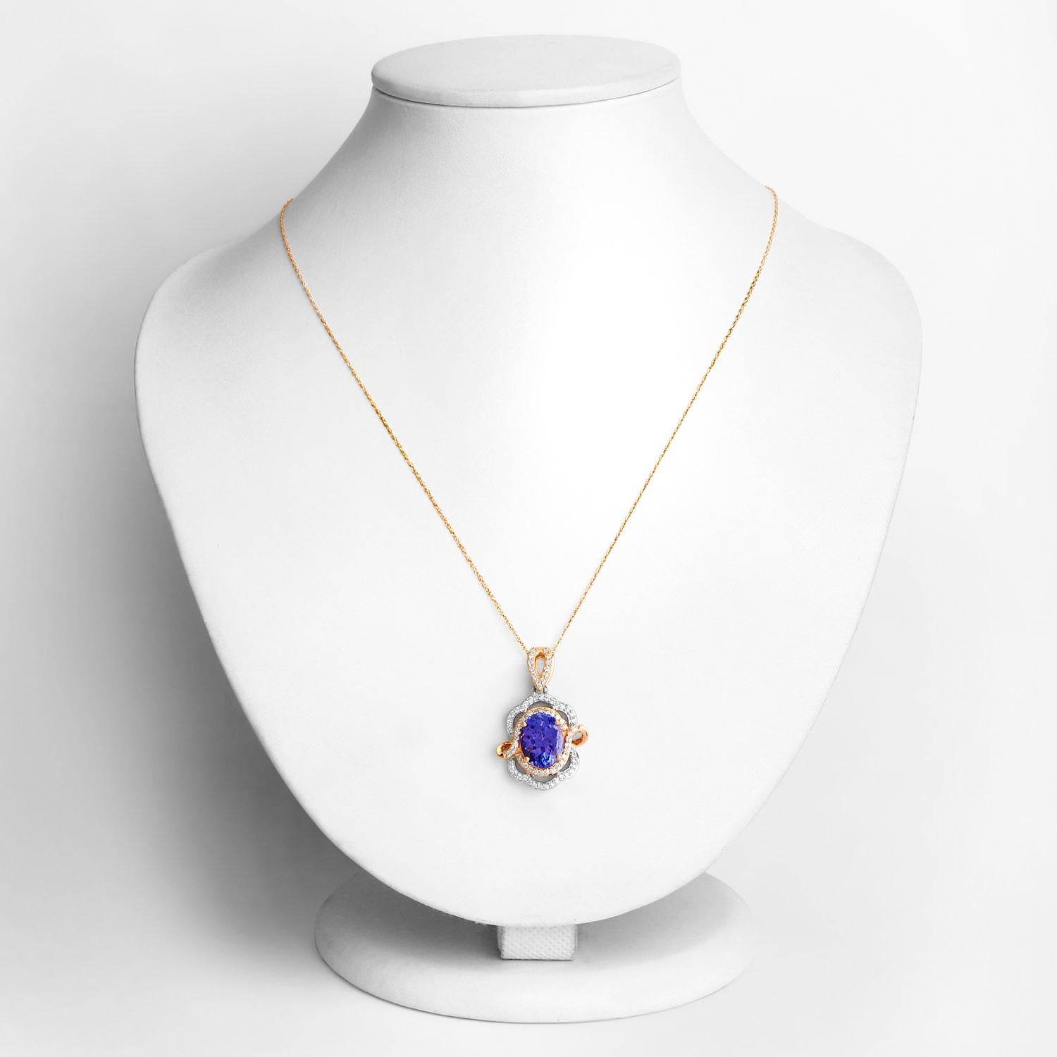 Oval Cut Tanzanite Pendant Necklace Diamonds 4.6 Carats 14K Gold For Sale