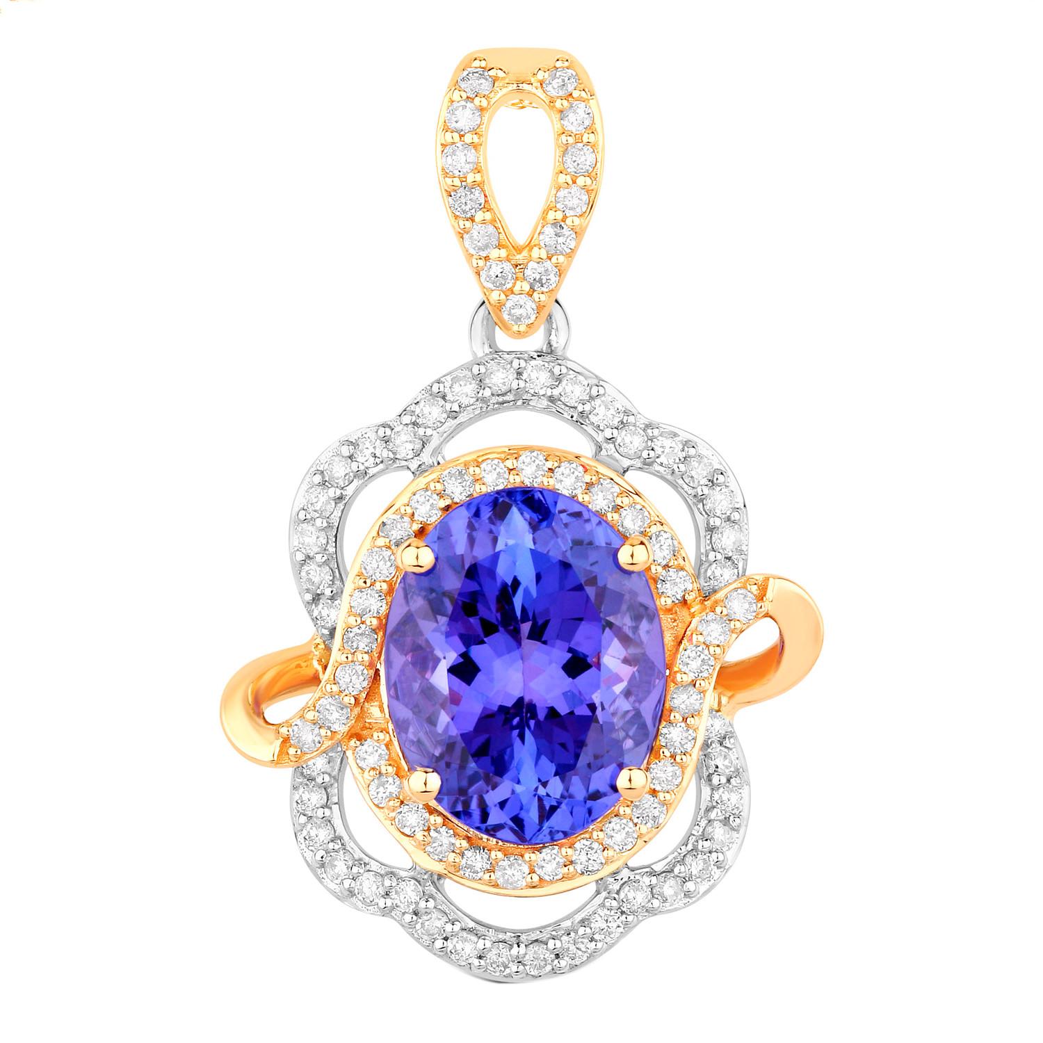 Tanzanite Pendant Necklace Diamonds 4.6 Carats 14K Gold In Excellent Condition For Sale In Aliso Viejo, CA