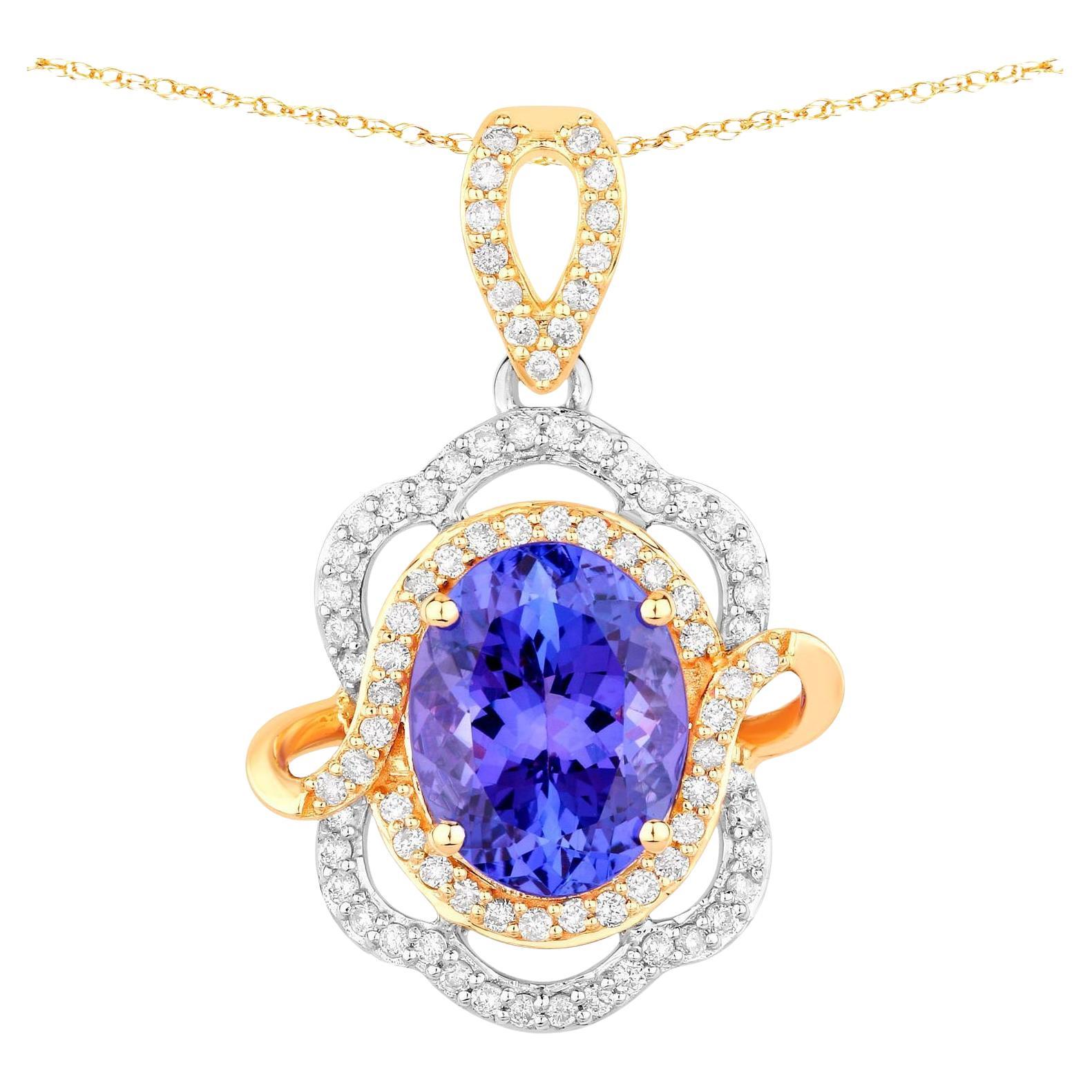 Tansanit-Anhänger Halskette Diamanten 4,6 Karat 14K Gold